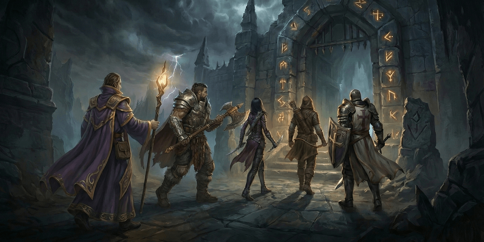 Arcane Heroes 2 party approaching a rune-marked gate