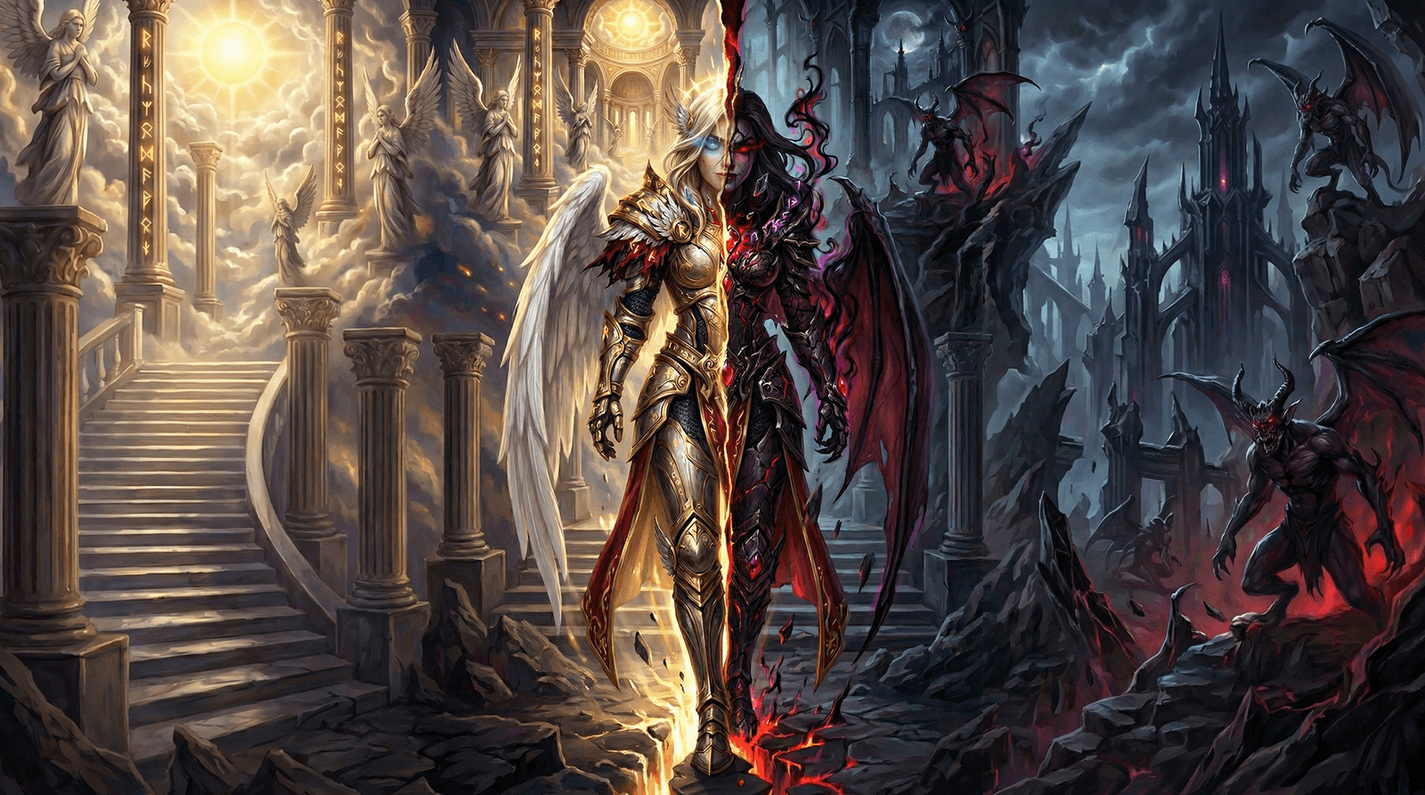 Arcane Heroes 2 Light and Darkness faction battle artwork